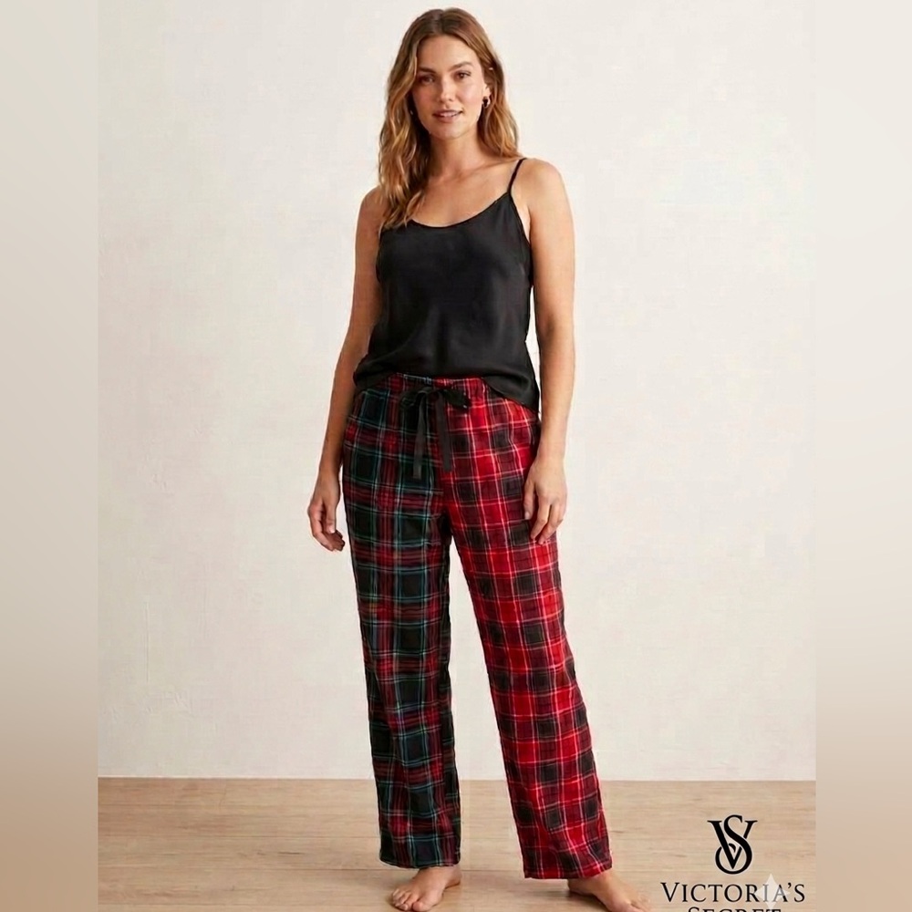 Victoria's Secret Plaid Large Pajama Set Modal /Cotton Sleepwear Button Up